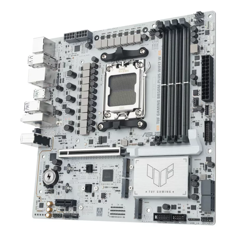 Placa-mãe ASUS TUF GAMING B850M-PLUS WIFI7 W, AMD B850, Socket AM5, micro ATX, DDR5, 4×DIMM, até 256 GB, Wi‑Fi 7, 2,5Gb Ethernet