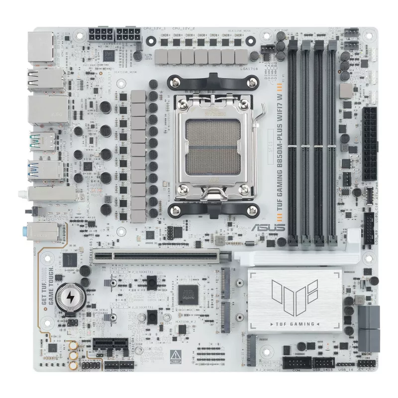 Placa-mãe ASUS TUF GAMING B850M-PLUS WIFI7 W, AMD B850, Socket AM5, micro ATX, DDR5, 4×DIMM, até 256 GB, Wi‑Fi 7, 2,5Gb Ethernet