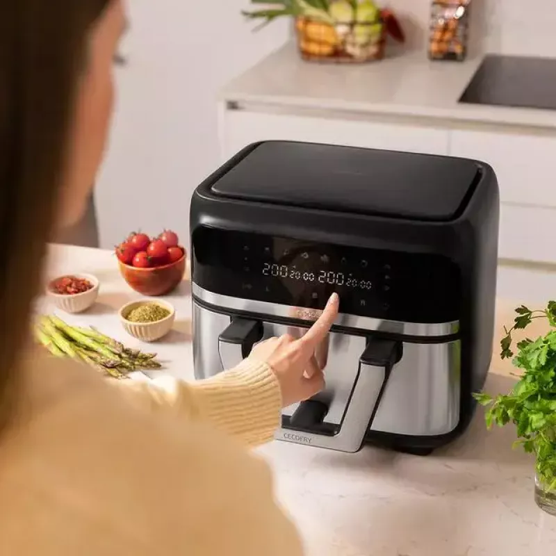 Fritadeira de ar quente Cecotec Cecofry Dual 9000 9 L 2850 W preto aço inoxidável