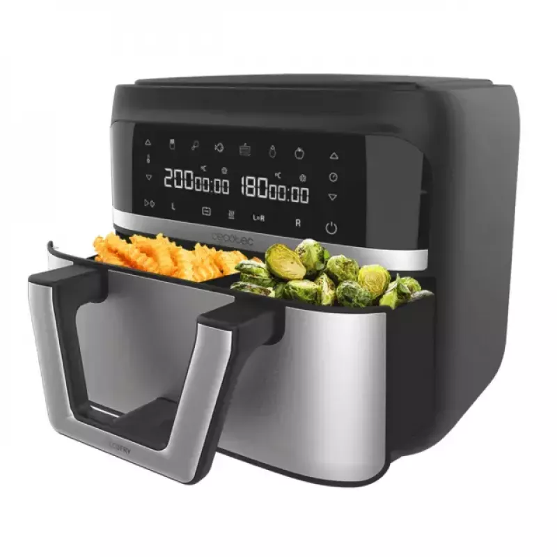 Fritadeira de ar quente Cecotec Cecofry Dual 9000 9 L 2850 W preto aço inoxidável