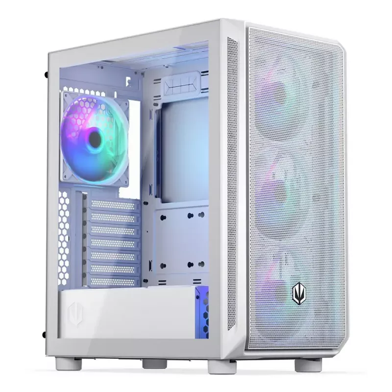 Caixa de PC Midi Tower ENDORFY ARX 500 ARGB branca – vidro temperado, suporta ATX/Micro-ATX/Mini-ITX, 3 ventoinhas frontais de 140 mm + 1 traseira de 140 mm, 1×3,5 polegadas + 6×2,5 polegadas compartimentos