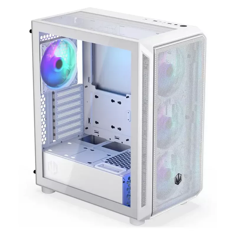 Caixa de PC Midi Tower ENDORFY ARX 500 ARGB branca – vidro temperado, suporta ATX/Micro-ATX/Mini-ITX, 3 ventoinhas frontais de 140 mm + 1 traseira de 140 mm, 1×3,5 polegadas + 6×2,5 polegadas compartimentos