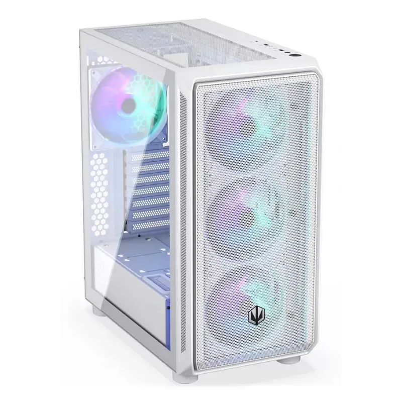 Caixa de PC Midi Tower ENDORFY ARX 500 ARGB branca – vidro temperado, suporta ATX/Micro-ATX/Mini-ITX, 3 ventoinhas frontais de 140 mm + 1 traseira de 140 mm, 1×3,5 polegadas + 6×2,5 polegadas compartimentos