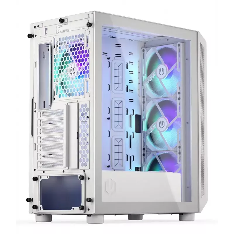 Caixa de PC Midi Tower ENDORFY ARX 500 ARGB branca – vidro temperado, suporta ATX/Micro-ATX/Mini-ITX, 3 ventoinhas frontais de 140 mm + 1 traseira de 140 mm, 1×3,5 polegadas + 6×2,5 polegadas compartimentos