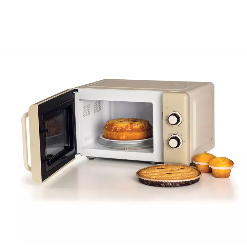 Ariete Vintage Line 3960 Micro-ondas Vintage, 800 W, capacidade 20 L, 3 funções, 5 níveis de cozedura, temporizador, bege