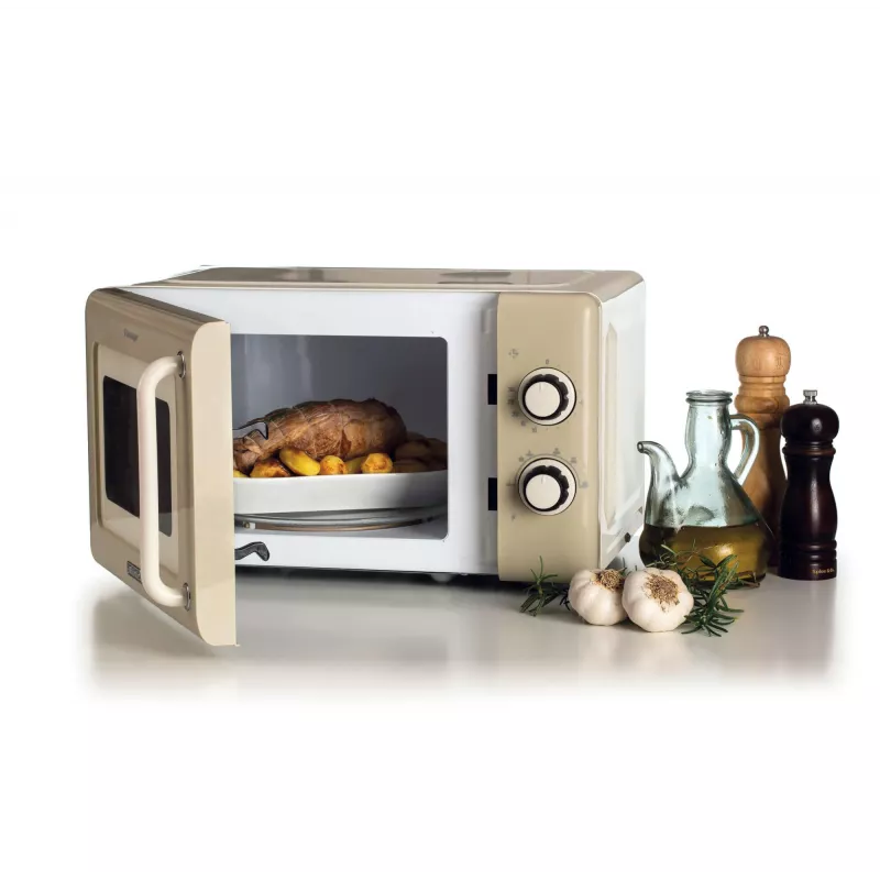 Ariete Vintage Line 3960 Micro-ondas Vintage, 800 W, capacidade 20 L, 3 funções, 5 níveis de cozedura, temporizador, bege