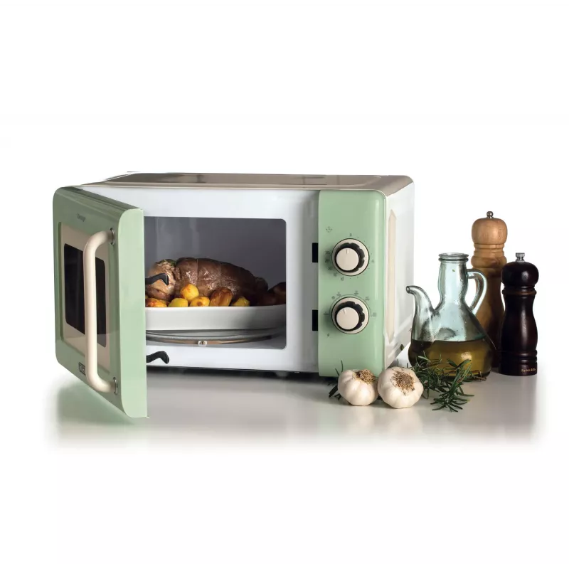 Ariete Vintage Line 3960 Micro-ondas Vintage, 800 W, capacidade 20 l, 3 funções, 5 níveis de potência, temporizador, verde