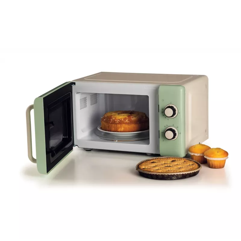 Ariete Vintage Line 3960 Micro-ondas Vintage, 800 W, capacidade 20 l, 3 funções, 5 níveis de potência, temporizador, verde