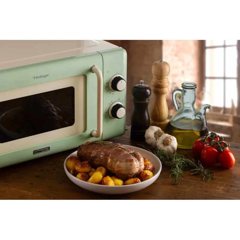 Ariete Vintage Line 3960 Micro-ondas Vintage, 800 W, capacidade 20 l, 3 funções, 5 níveis de potência, temporizador, verde