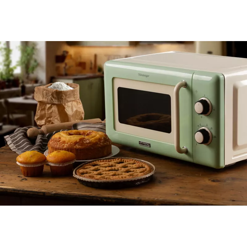 Ariete Vintage Line 3960 Micro-ondas Vintage, 800 W, capacidade 20 l, 3 funções, 5 níveis de potência, temporizador, verde