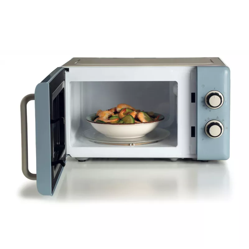 Ariete Vintage Line 3960 Micro-ondas Vintage, 800 W, capacidade 20 l, 3 funções, 5 níveis de cozedura, temporizador, azul
