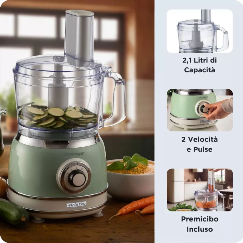 Robot de cozinha ARIETE Vintage Line 1781/04 — 1000 W, 2,1 L, verde