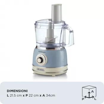 Robot de cozinha ARIETE Vintage Line 1781/05 — 1000 W, taça 2,1 L, botão rotativo, lâminas de aço inoxidável, azul