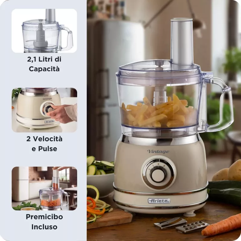 Robot de cozinha Ariete Vintage Line 1781/03 1000 W 2,1 L bege