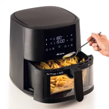 Fritadeira de ar quente Ariete 4630 9L, 1300W, capacidade 9L, quantidade de alimentos 2,5 kg, 8 programas predefinidos, temperatura até 200 °C, cesto transparente para controlo de cozedura, preto