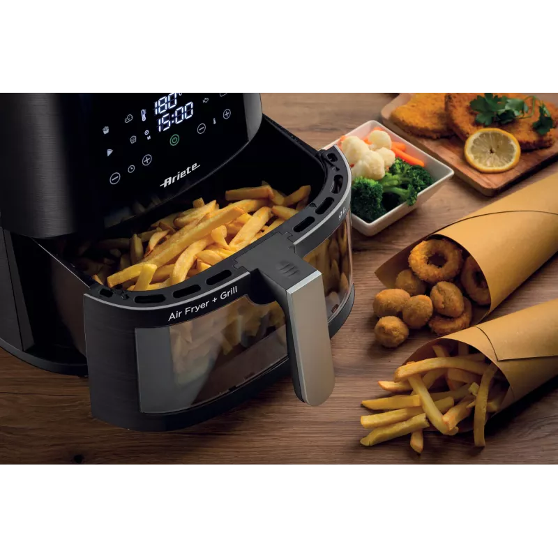 Ariete 4630/00 fritadeira de ar, 9 l, 1500 W, capacidade de carga de 3,6 kg, 7 programas, até 200°C, janela de visualização, preta