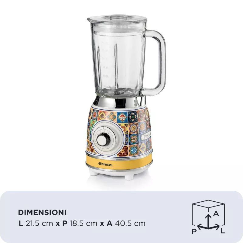 Ariete 583 Positano Misturadora com jarro de vidro de 1,5 litros, 4 lâminas de aço inoxidável, 4 velocidades + Pulse, 1000 Watt