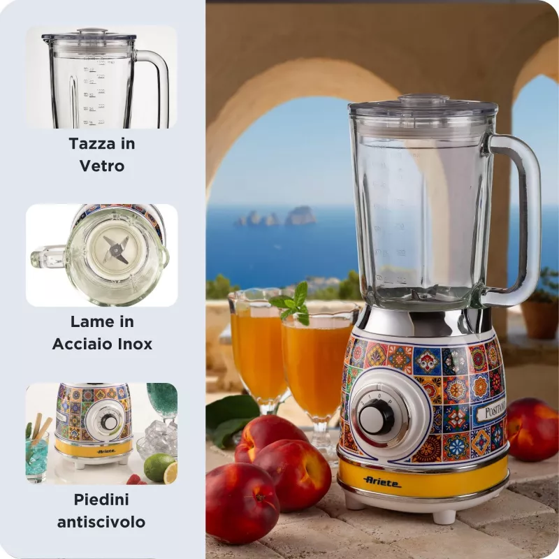 Ariete 583 Positano Misturadora com jarro de vidro de 1,5 litros, 4 lâminas de aço inoxidável, 4 velocidades + Pulse, 1000 Watt