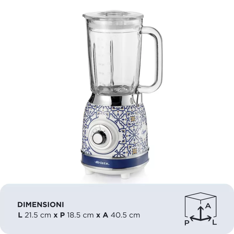 Ariete 583 Capri Misturadora com jarro de vidro de 1,5 litros, 4 lâminas de aço inoxidável, 4 velocidades + função pulsar, 1000 Watt