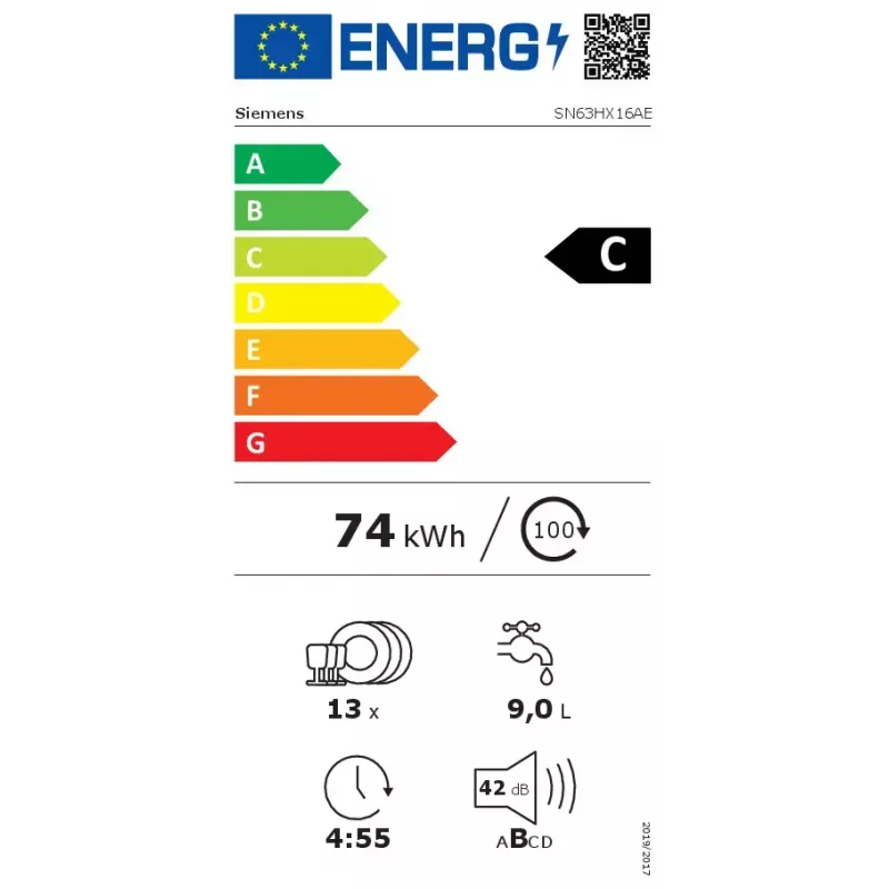 Máquina de lavar loiça Siemens iQ300 SN63HX16AE totalmente encastrável 13 conjuntos de louça