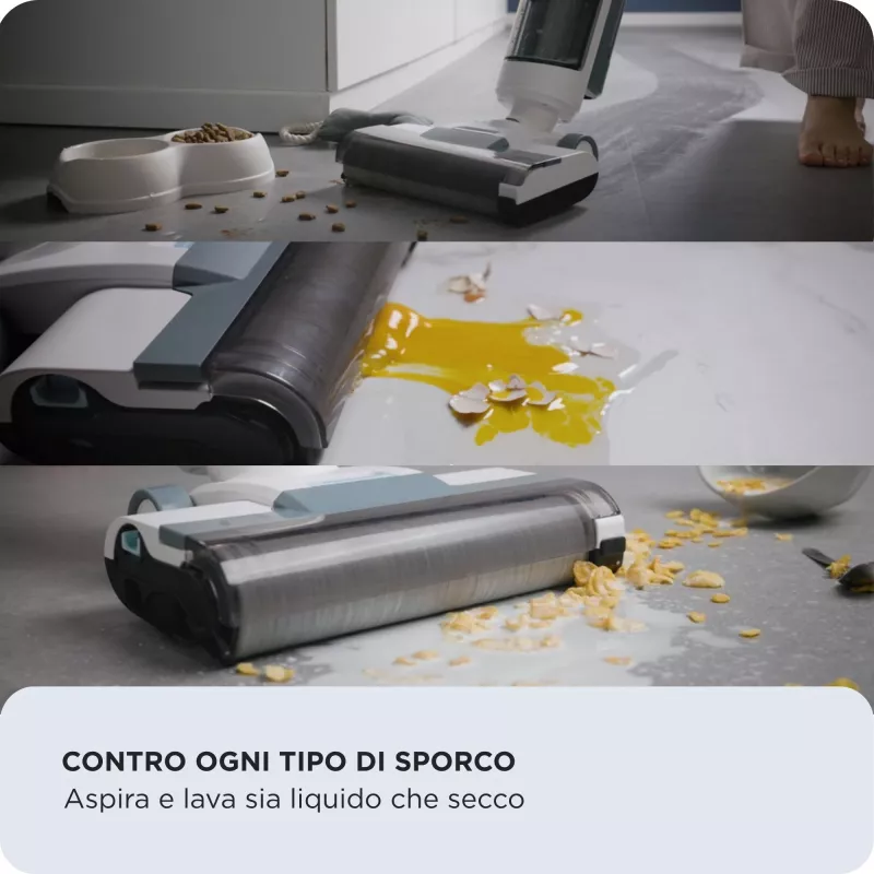 Ariete 2483 Aqua Force Wash & Vacuum, aspirador inteligente, limpa-chãos sem fios, bateria, aspira e lava, pelos de animais, sujidade seca e húmida, capacidade de 700 ml, acessórios incluídos
