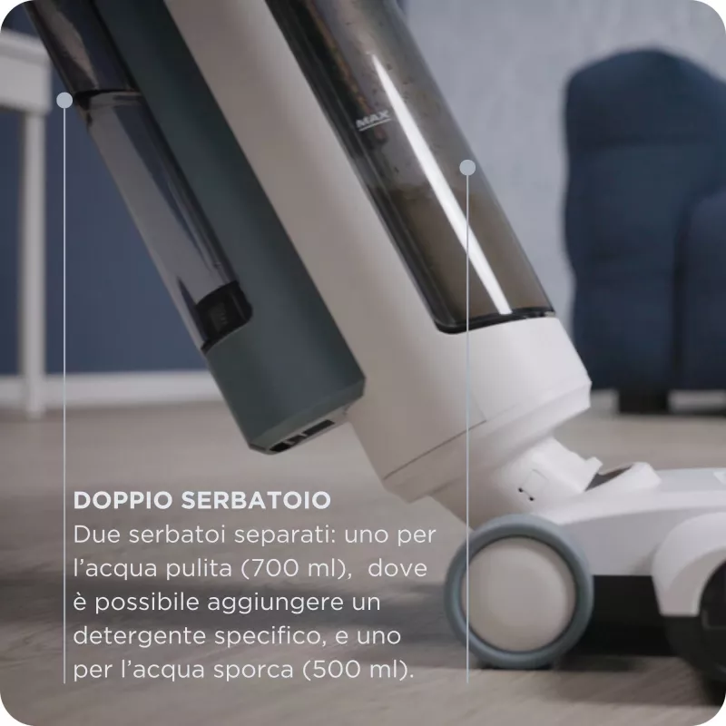 Ariete 2483 Aqua Force Wash & Vacuum, aspirador inteligente, limpa-chãos sem fios, bateria, aspira e lava, pelos de animais, sujidade seca e húmida, capacidade de 700 ml, acessórios incluídos
