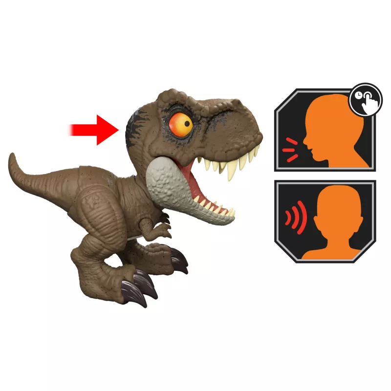 Jurassic World Roar Command Tyrannosaurus Rex figura de dinossauro, função de gravação, reprodução e rugido, T. Rex