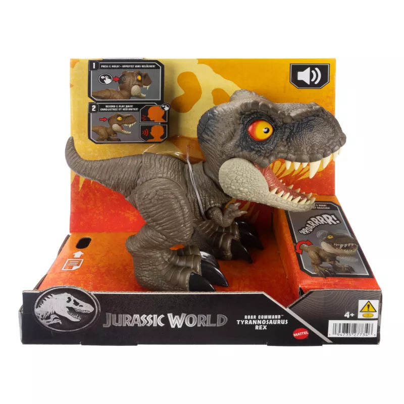 Jurassic World Roar Command Tyrannosaurus Rex figura de dinossauro, função de gravação, reprodução e rugido, T. Rex