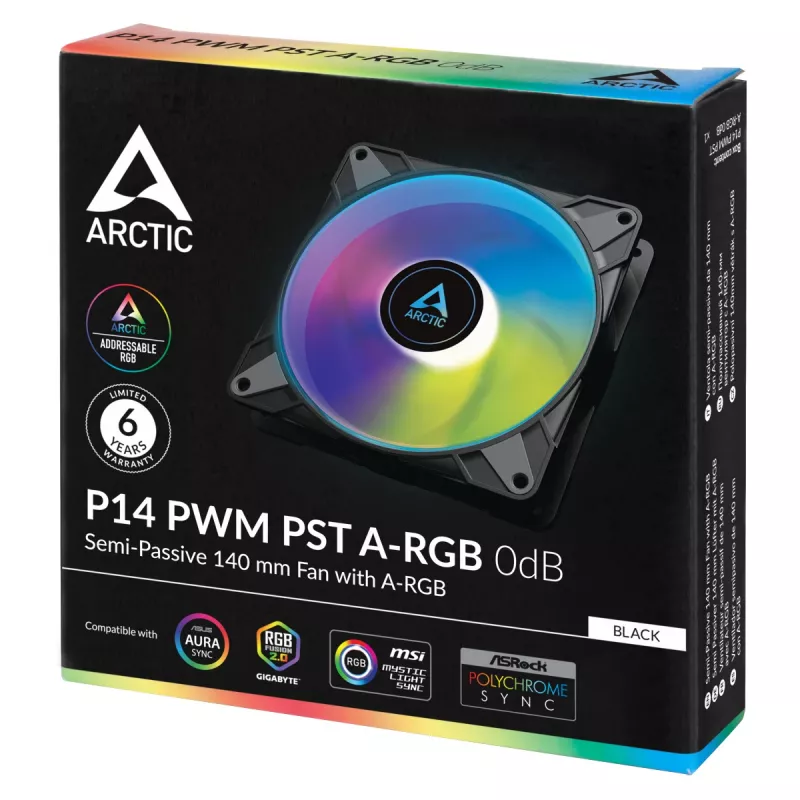 ARCTIC P14 PWM PST A-RGB 0dB – ventoinha semipassiva de 140 mm com A-RGB digital