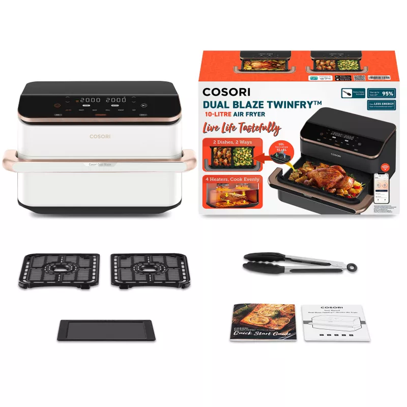 Fritadeira de ar quente Cosori Dual Blaze Twinfry Chef Edition Double 10 L de pé 2800 W ouro-rosado, branca
