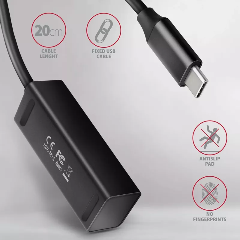 Hub USB-C 3.2 Gen 1 metálico mini AXAGON HUE-M1C