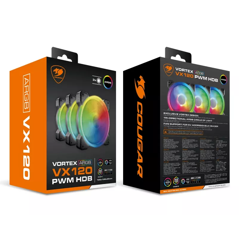 Ventoinha para caixa de computador COUGAR VORTEX ARGB VX120 12 cm preta 1 unid.