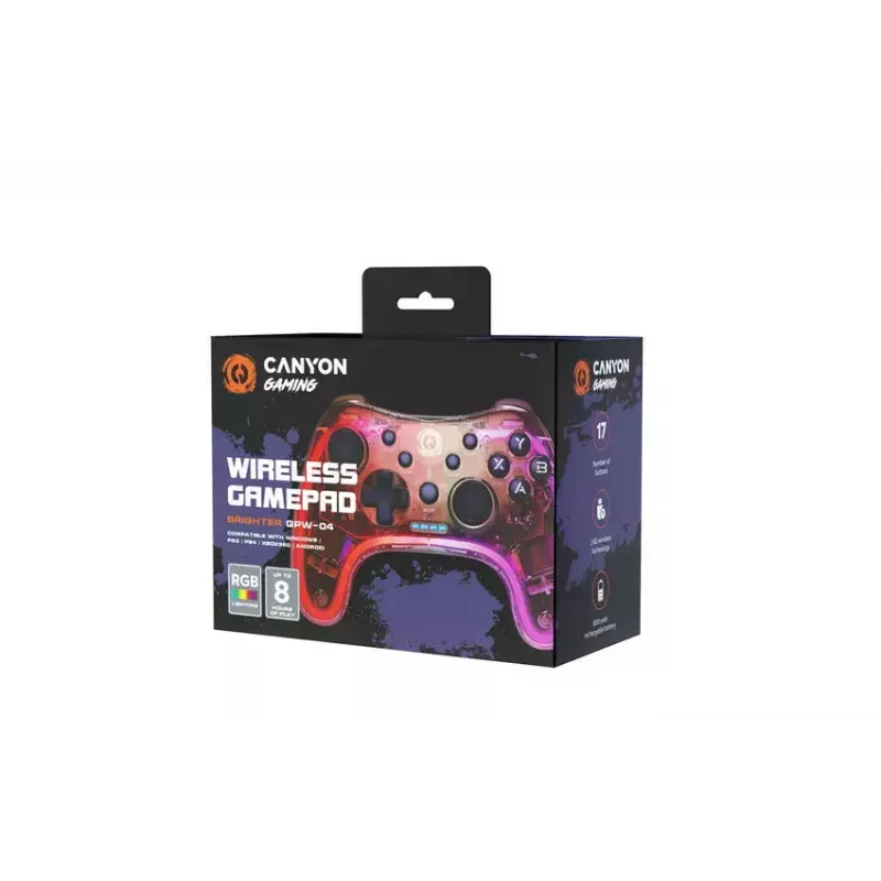 Comando de jogos sem fios Canyon CND-GPW04 2.4G iluminação RGB bateria 800mAh