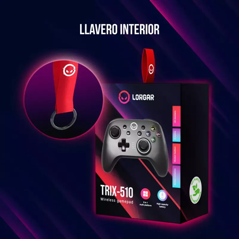 Lorgar TRIX-510 comando de jogo, preto, BT5.0, bateria integrada de 600 mAh, Type-C