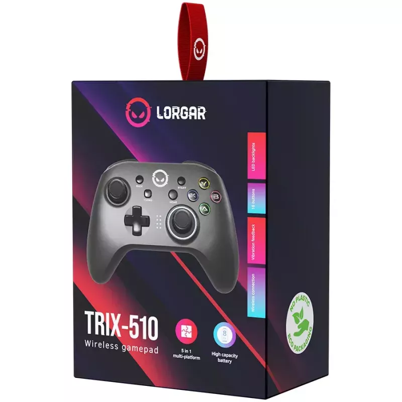 Lorgar TRIX-510 comando de jogo, preto, BT5.0, bateria integrada de 600 mAh, Type-C