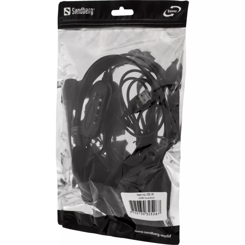 Headset USB Sandberg Saver, com fios, chamadas/música, 20 - 20000 Hz, 65 g, headset, Preto