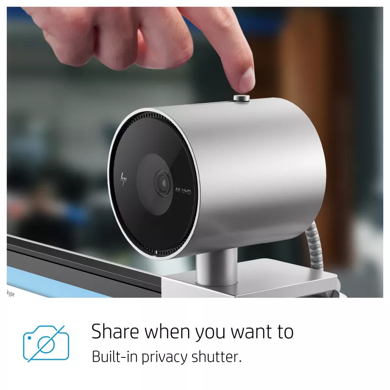 Webcam HP 950 4K, 3840 x 2160 píxeis, Full HD, 30 fps, 1x, Auto, Auto