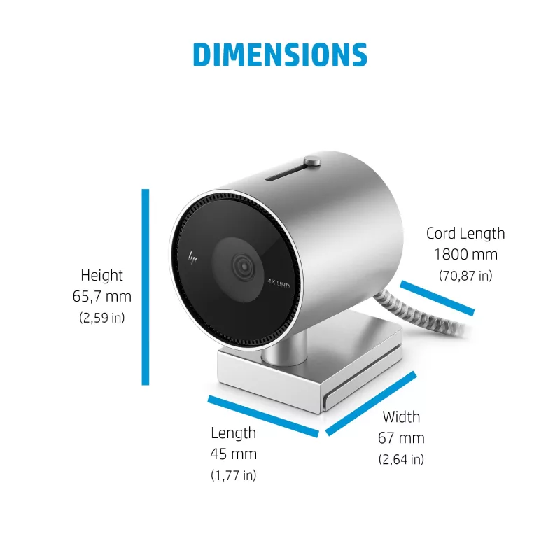Webcam HP 950 4K, 3840 x 2160 píxeis, Full HD, 30 fps, 1x, Auto, Auto