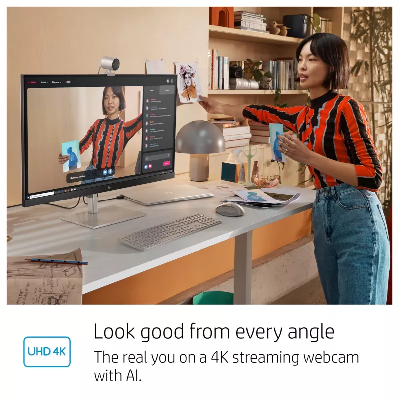 Webcam HP 950 4K, 3840 x 2160 píxeis, Full HD, 30 fps, 1x, Auto, Auto