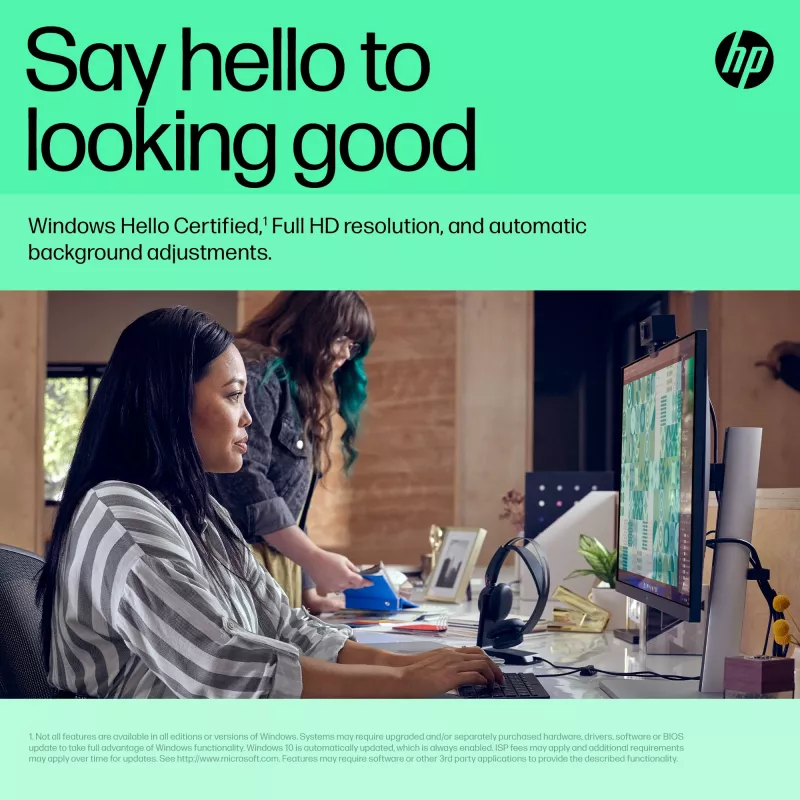 Webcam HP 625 FHD, 4 MP, 1920 x 1080 píxeis, Full HD, empresarial, USB, preta
