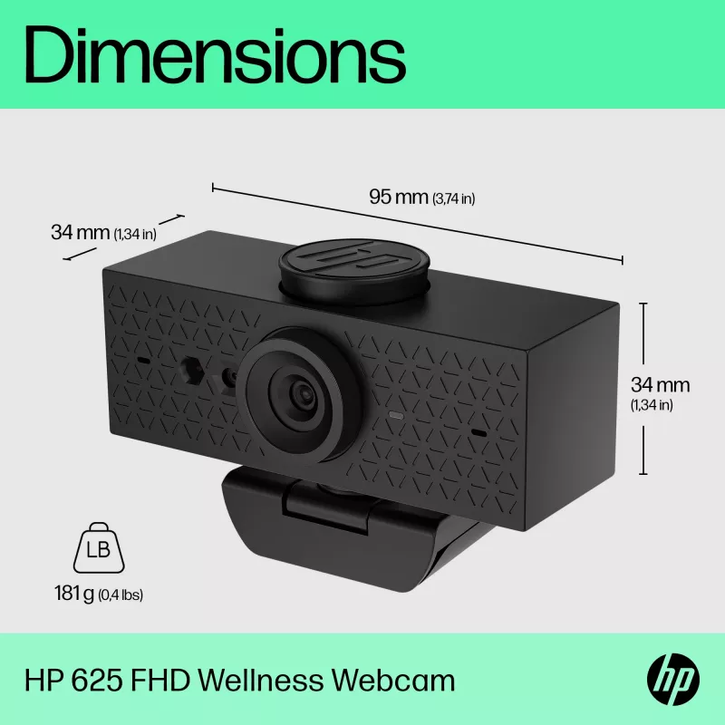 Webcam HP 625 FHD, 4 MP, 1920 x 1080 píxeis, Full HD, empresarial, USB, preta