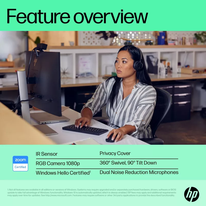 Webcam HP 625 FHD, 4 MP, 1920 x 1080 píxeis, Full HD, empresarial, USB, preta