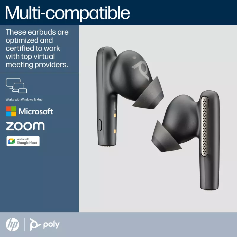HP Poly Poly Voyager Free 60 UC Carbon preto auriculares + adaptador BT700 USB-A + estojo de carregamento básico