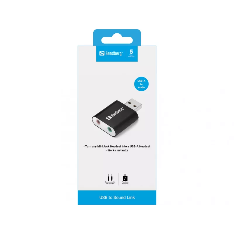 Ligação USB para som Sandberg USB to Sound Link