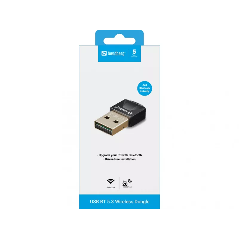 Dongle sem fios Sandberg USB BT 5.3, sem fios, USB, Bluetooth, 3 Mbit/s, preto