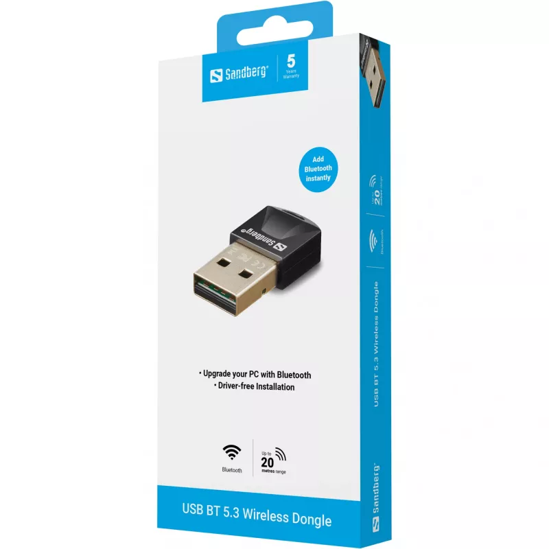 Dongle sem fios Sandberg USB BT 5.3, sem fios, USB, Bluetooth, 3 Mbit/s, preto
