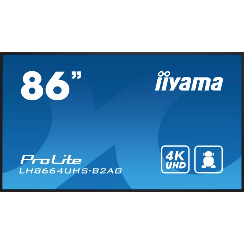 Ecrã de sinalética iiyama LH8664UHS-B2AG Digital Signage ecrã plano 2,17 m (85,6 polegadas) Wi-Fi 500 cd/m² 4K Ultra HD preto processador integrado Android 11 24/7