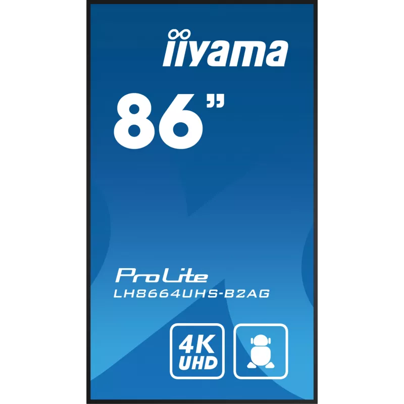 Ecrã de sinalética iiyama LH8664UHS-B2AG Digital Signage ecrã plano 2,17 m (85,6 polegadas) Wi-Fi 500 cd/m² 4K Ultra HD preto processador integrado Android 11 24/7