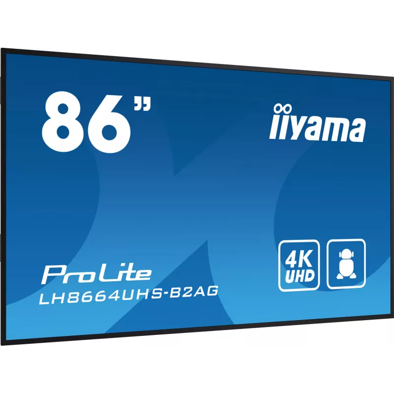 Ecrã de sinalética iiyama LH8664UHS-B2AG Digital Signage ecrã plano 2,17 m (85,6 polegadas) Wi-Fi 500 cd/m² 4K Ultra HD preto processador integrado Android 11 24/7