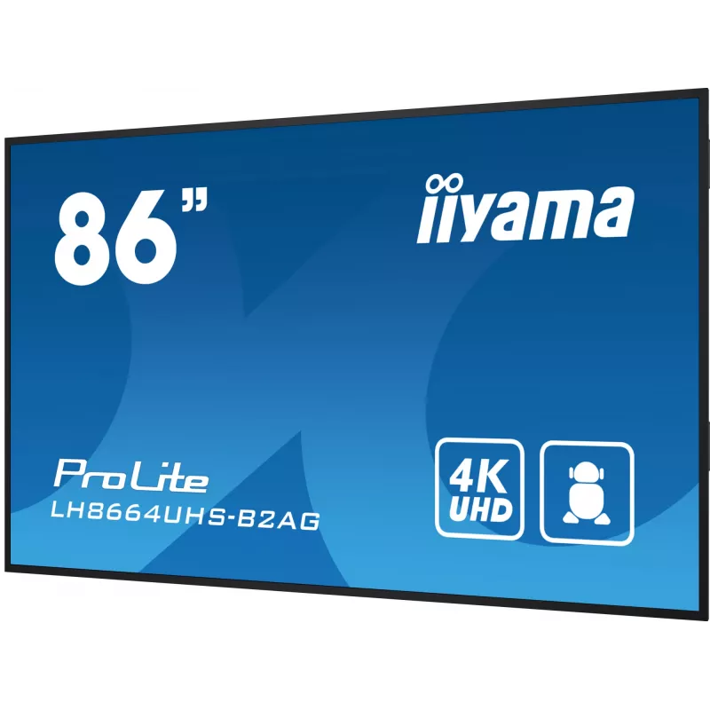 Ecrã de sinalética iiyama LH8664UHS-B2AG Digital Signage ecrã plano 2,17 m (85,6 polegadas) Wi-Fi 500 cd/m² 4K Ultra HD preto processador integrado Android 11 24/7